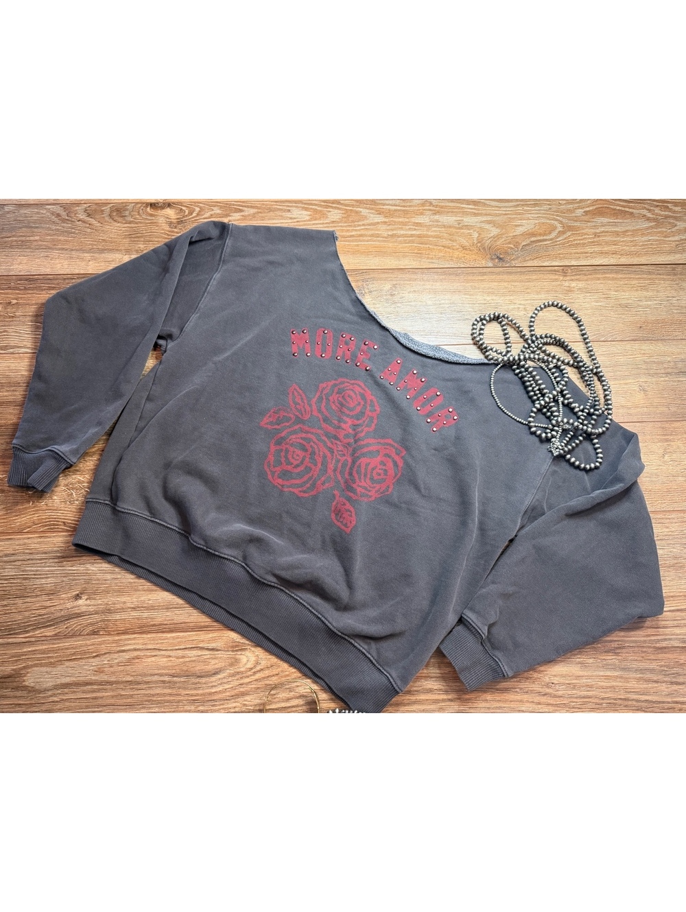 AE American Eagle Faded Black, Off Shoulder- Upcycled